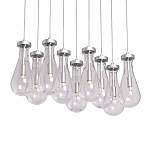 Люстра с 9-ю прозрачными плафонами из стекла в форме капли на прямоугольном потолочном основании цвета хром Lucid Rain  варинант исполнения - 1 | Loft Concept в Ульяновске