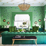 Обои ручная роспись Silk Tree Colourway SC-92 on Emerald Green dyed silk варинант исполнения - 1 | Loft Concept в Ульяновске