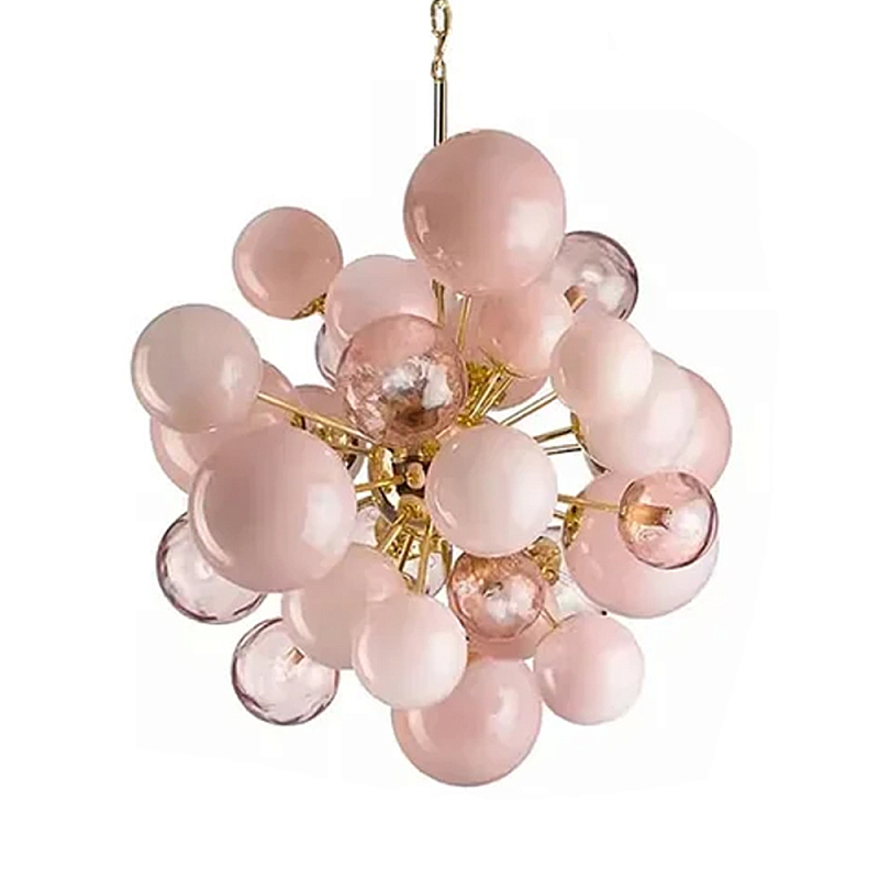 Люстра розовые шары на золотом каркасе Pink Light Bubbles Розовый в Ульяновске | Loft Concept 