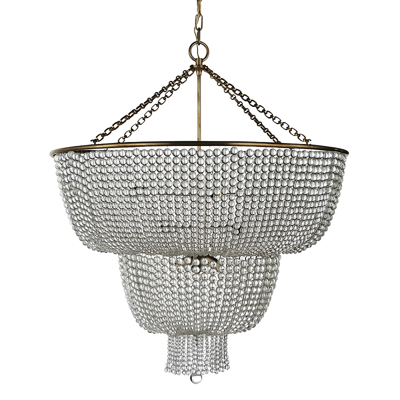 Люстра двухъярусная со стеклянными бусами Glass Bead Chandelier Латунь Прозрачный Серебряный в Ульяновске | Loft Concept 