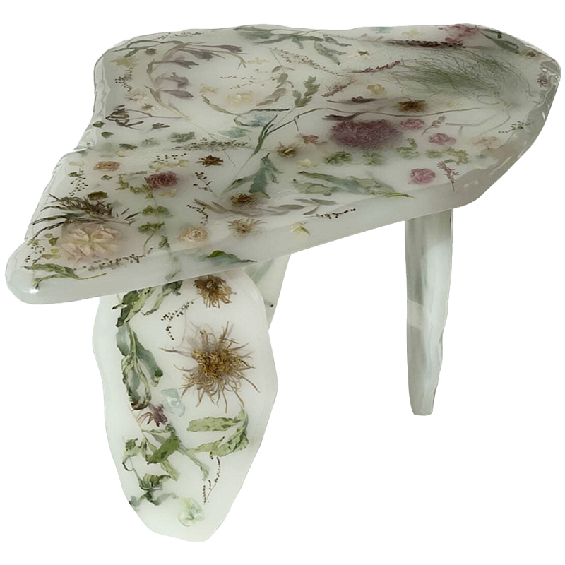 Журнальный стол из эпоксидной смолы с цветами White Flowers Epoxy Resin Coffee Table Белый матовый Мульти в Ульяновске | Loft Concept 