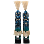 Комплект из 2-х деревянных статуэток Asmat Straw Headdress Statuettes Blue варинант исполнения - 5 | Loft Concept в Ульяновске