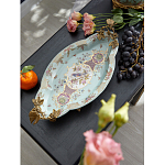 Блюдо овальное из голубого фарфора с ручками в виде бабочек и цветочным рисунком Blue Garden варинант исполнения - 3 | Loft Concept в Ульяновске