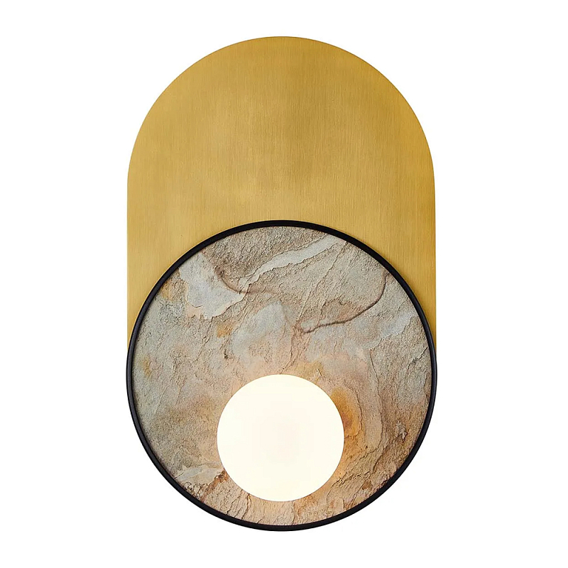 Бра с каменным диском в металлической раме Sandstone Painting Белый Латунь в Ульяновске | Loft Concept 