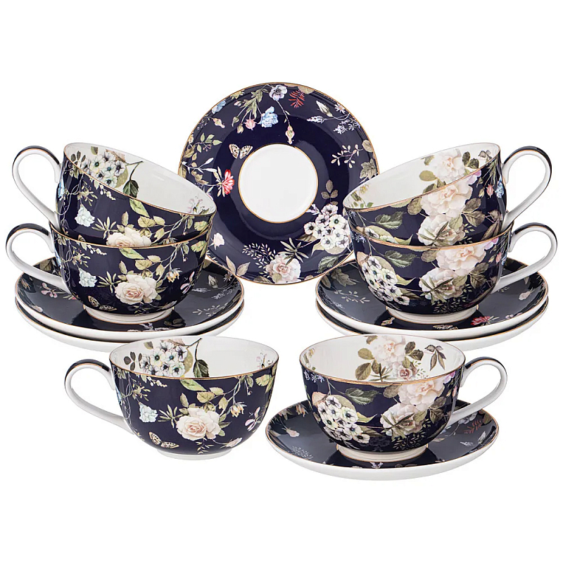 Чайный набор из фарфора темно-синий с рисунком цветов 300 мл Garden Whisper Porcelain Set Белый Темно-синий Мульти Чайный набор из фарфора темно-синий с рисунком цветов 300 мл Garden Whisper Porcelain Set Белый Темно-синий Мульти в Ульяновске | Loft Concept