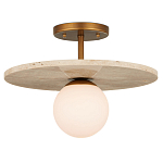 Потолочный светильник из травертина с плафоном из белого матового стекла Marble Glow варинант исполнения - 2 | Loft Concept в Ульяновске