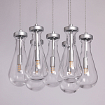 Люстра с 7-ю прозрачными плафонами из стекла в форме капли на круглом потолочном основании цвета хром Lucid Rain  варинант исполнения - 4 | Loft Concept в Ульяновске