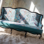 Трехместный диван из натурального бука бирюзовый с изображением птиц и цветов Turquoise Chinoiserie Garden Sofa варинант исполнения - 11 | Loft Concept в Ульяновске