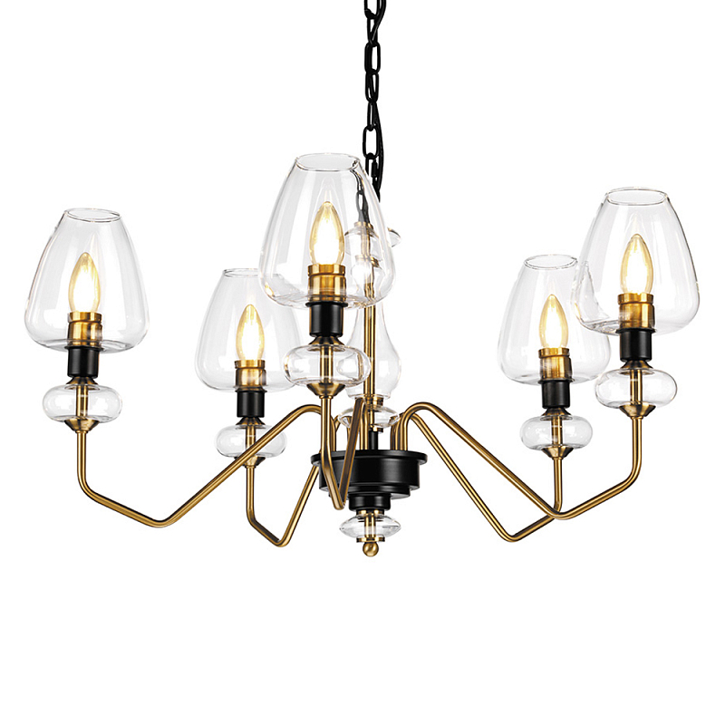  Люстра с 5-ю стеклянными плафонами в форме бокалов и угловыми кронштейнами Elstead Lighting Черный Прозрачное Стекло Латунь в Ульяновске | Loft Concept 