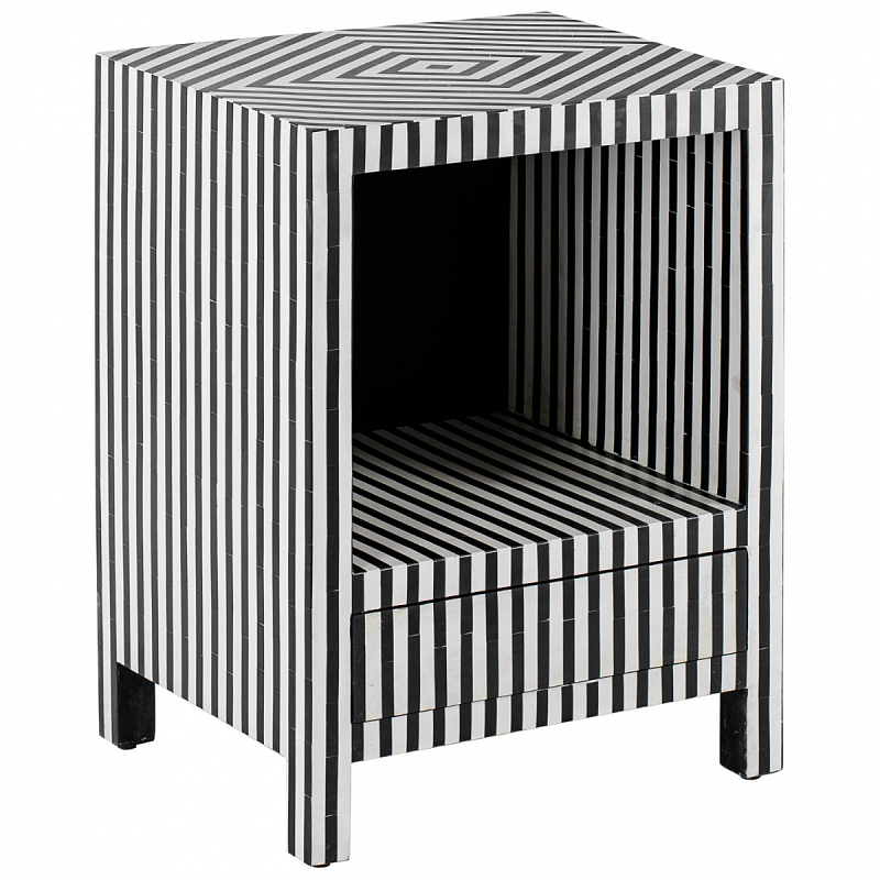 Тумбочка Black&white large storage Indian Bone Inlay nightstand Черно-белый в Ульяновске | Loft Concept 