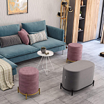 Банкетка круглая пыльно-розовый велюр на 4-х металлических ножках золотого цвета SANJAY варинант исполнения - 6 | Loft Concept в Ульяновске