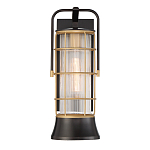 Настенный фонарь цилиндрической формы с рифленым стеклом в золотом каркасе на черном прямоугольном основании Eurofase варинант исполнения - 2 | Loft Concept в Ульяновске