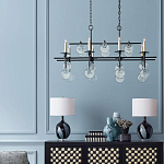 Люстра линейная черная с круглыми прозрачными подвесками  Horizontal Rectangular Chandelier варинант исполнения - 2 | Loft Concept в Ульяновске