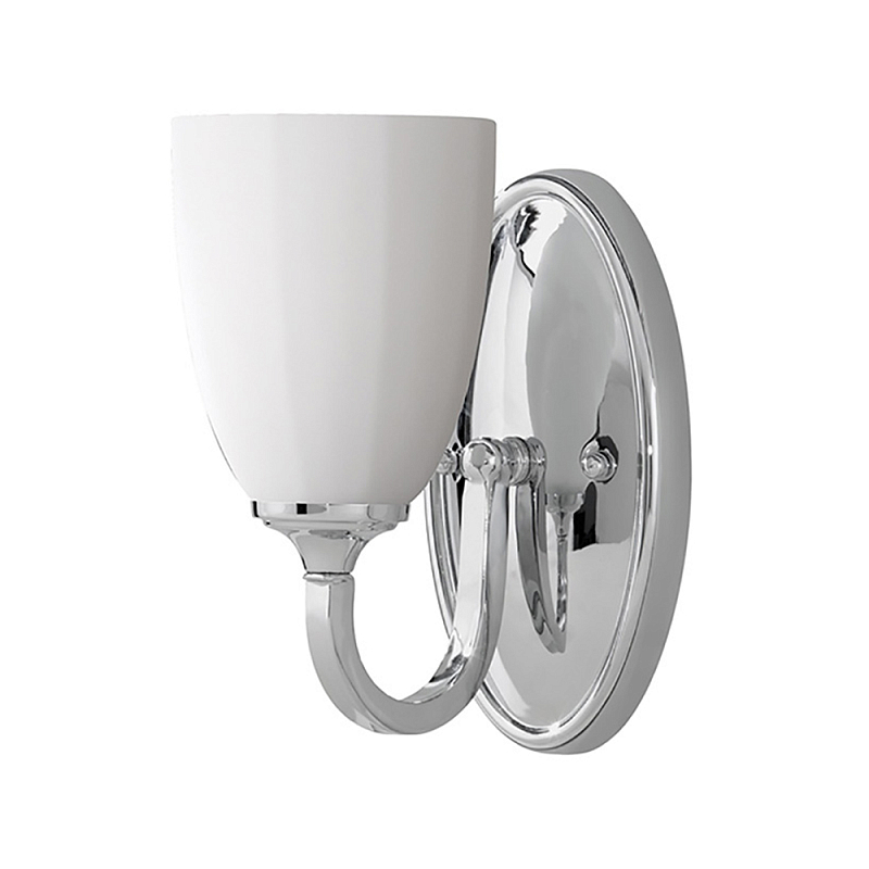 Бра для ванных комнат с белым стеклянным плафоном в форме бокала на овальном основании цвета хром с изогнутым держателем Feiss Хром Белый в Ульяновске | Loft Concept 