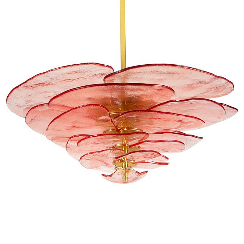 Люстра из розового стекла в форме листьев лотоса Glass Pink Sculpture Розовый в Ульяновске | Loft Concept 
