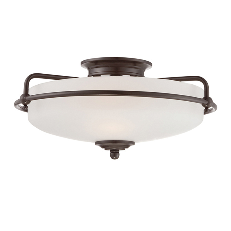 Потолочный светильник со стеклянным плафоном на изогнутых кронштейнах Quoizel  Бронза Белый Хром Латунь Прозрачное Стекло в Ульяновске | Loft Concept 