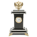 Часы настольные бронзовые с Гербом России из натурального камня Змевик Stone Clock варинант исполнения - 1 | Loft Concept в Ульяновске