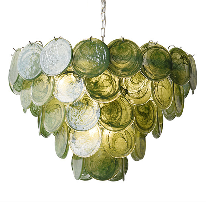 Люстра из зеленых стеклянных дисков с перламутровым эффектом Green Glowing Glaze Зеленый Серебряный в Ульяновске | Loft Concept 