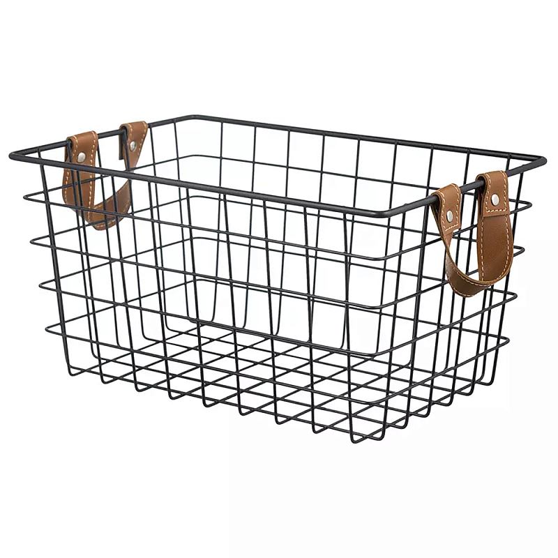 Корзина для хранения железная с ручками Iron Basket черная Черный в Ульяновске | Loft Concept 
