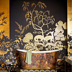 Обои ручная роспись в стиле Арт-деко Rateau Original colourway on Deep Rich Gold gilded paper варинант исполнения - 1 | Loft Concept в Ульяновске