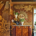 Обои ручная роспись в стиле Арт-деко Deco Dawn Bas Relief on Deep Rich Gold gilded paper варинант исполнения - 2 | Loft Concept в Ульяновске