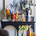 Ваза с крышкой и мазками синего и золого цвета на белом фоне Chinoiserie Ceramics варинант исполнения - 6 | Loft Concept в Ульяновске