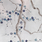 Обои ручная роспись Plum Blossom Inky Hokusai on Sterling Silver gilded silk варинант исполнения - 2 | Loft Concept в Ульяновске
