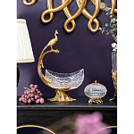 Чаша из прозрачного стекла на бронзовой подставке в виде павлина с рельефным хвостом Eden Garden варинант исполнения - 3 | Loft Concept в Ульяновске