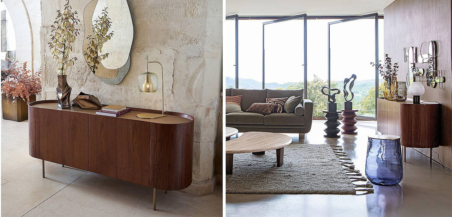 Комод округлой формы Walnut and Leather массив ореха и столешница из натуральной кожи Комод округлой формы Walnut and Leather массив ореха и столешница из натуральной кожи - Loft-Concept в Ульяновске