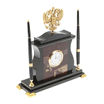 Часы настольные с Гербом России и 2-мя шариковыми ручками в комплекте Stone Clock варинант исполнения - 6 | Loft Concept в Ульяновске