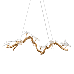Люстра подвесная линейная с прозрачными стеклянными птичками на ветвях Serip Voa варинант исполнения - 1 | Loft Concept в Ульяновске