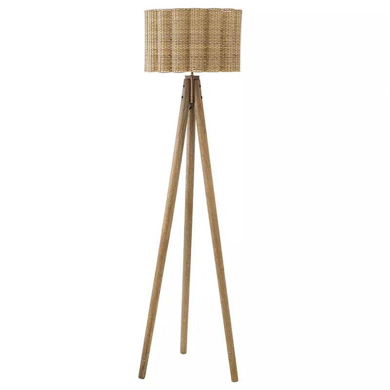 Торшер с плетеным абажуром на основании в виде треноги Lamp with Wicker Lampshade Бежевый в Ульяновске | Loft Concept 