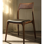 Стул деревянный с мягким сиденьем из черной натуральной кожи Moon Walnut Furniture варинант исполнения - 11 | Loft Concept в Ульяновске