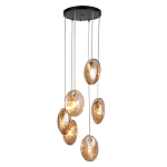 Люстра каскадная с 6-ю стеклянными круглыми плафонами янтарного цвета Savio Glass Disc Light варинант исполнения - 1 | Loft Concept в Ульяновске