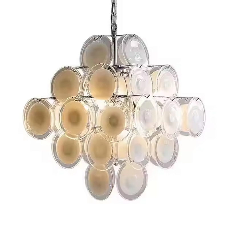Люстра  с каскадом из круглых декоративных элементов  White Clear Glass Chandelier Белый Хром Прозрачный в Ульяновске | Loft Concept 