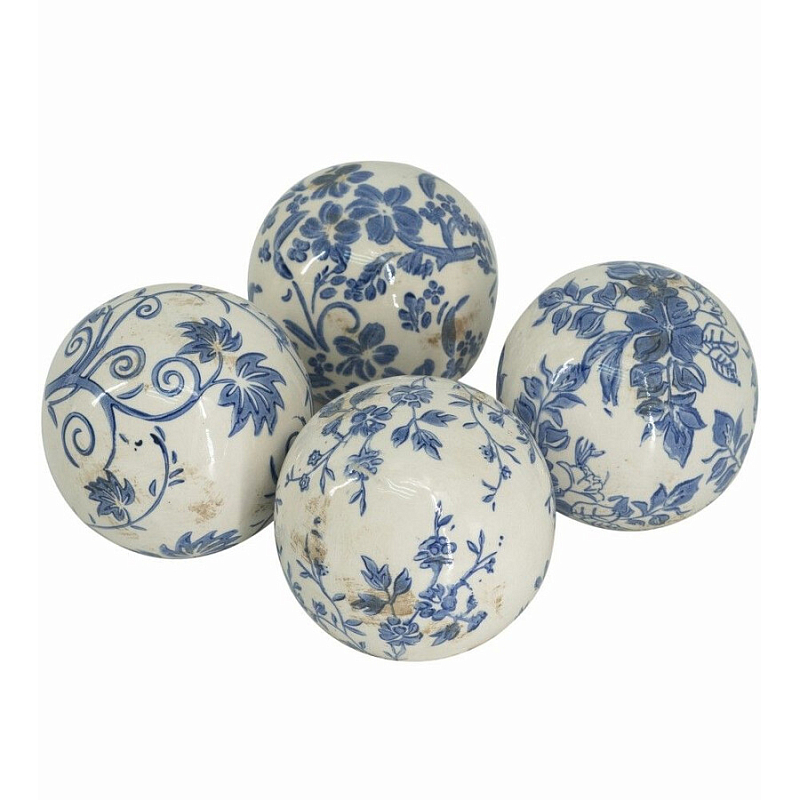 Набор керамических шаров с синей росписью Oriental Blue & White Ornament Vases Белый Синий Набор керамических шаров с синей росписью Oriental Blue & White Ornament Vases Белый Синий в Ульяновске | Loft Concept