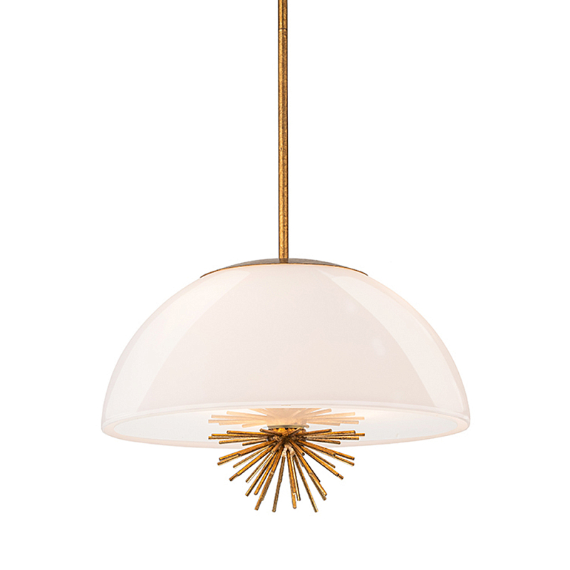 Подвесной светильник золотого цвета с полусферическим опаловым плафоном и декоративным элементом Elstead Lighting Молочный Золотой в Ульяновске | Loft Concept 