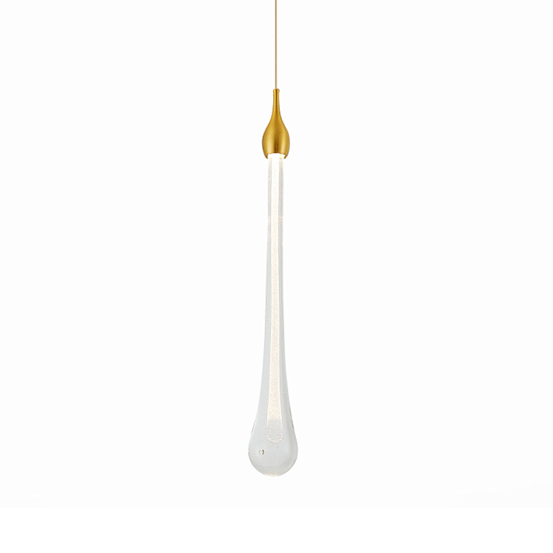 Подвесной светильник с плафоном в форме капли на золотистом каркасе Raindrop Прозрачное Стекло Золотой в Ульяновске | Loft Concept 