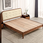 Кровать двуспальная с каркасом из дерева и мягким изголовьем Moon Walnut Bed варинант исполнения - 4 | Loft Concept в Ульяновске