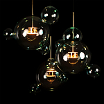 Люстра подвесная с прозрачными бирюзовыми стеклянными шарами и круглым основанием 3 лампы Giopato & Coombes варинант исполнения - 6 | Loft Concept в Ульяновске