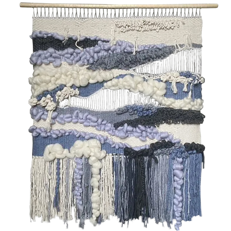 Современное ткачество гобелен в синих оттенках Blue Undine II Бежевый Синий Белый в Ульяновске | Loft Concept 