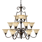 Люстра трехъярусная бронзового цвета с 15-ю кремовыми плафонами в форме чаш Hinkley варинант исполнения - 1 | Loft Concept в Ульяновске