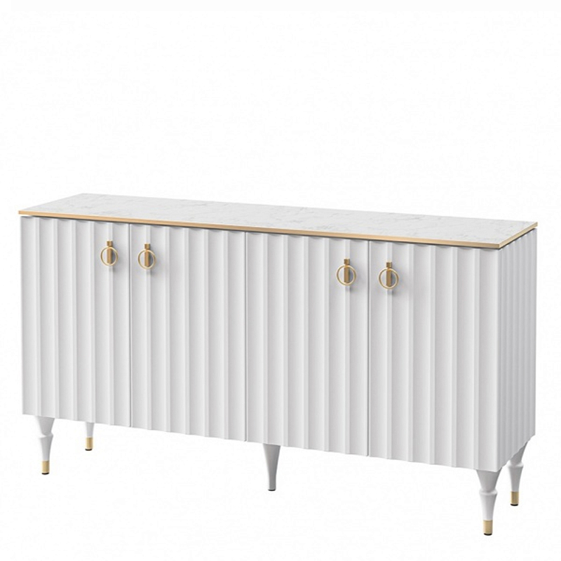 Консоль четырёхдверная с белым рельефным фасадом Expanses of Beauty Белый Золотой Белый Мрамор Bianco в Ульяновске | Loft Concept 