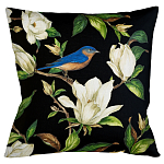 Декоративная подушка чёрная с изображением птицы в саду Blooming Blue Birds варинант исполнения - 1 | Loft Concept в Ульяновске