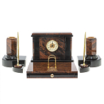 Настольный письменный набор с часами из природного камня обсидиана Royal Stone варинант исполнения - 1 | Loft Concept в Ульяновске