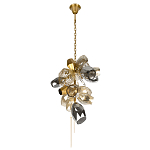 Люстра подвесная вытянутой формы с плафонами из стекла и металла с тремя вертикальными подвесками Gilded Mirage  варинант исполнения - 6 | Loft Concept в Ульяновске