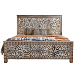 Двуспальная кровать из массива манго с резьбой Celestino Grey Mango Bed варинант исполнения - 1 | Loft Concept в Ульяновске