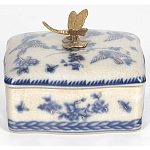 Фарфоровая шкатулка с бронзовой стрекозой Blue and White варинант исполнения - 3 | Loft Concept в Ульяновске