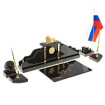 Настольный письменный набор из чёрного обсидиана с декором в виде льва Golden Lion варинант исполнения - 2 | Loft Concept в Ульяновске