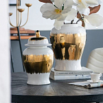 Ваза белая с крышкой и золотистыми фрагментами Chinoiserie Ceramics варинант исполнения - 1 | Loft Concept в Ульяновске